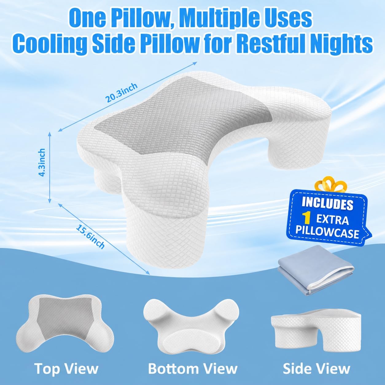 Detalle 2 de MONSAO rx002 Side Sleeper Pillow with Arm Hole, Memory Foam & Extra Pillowcase