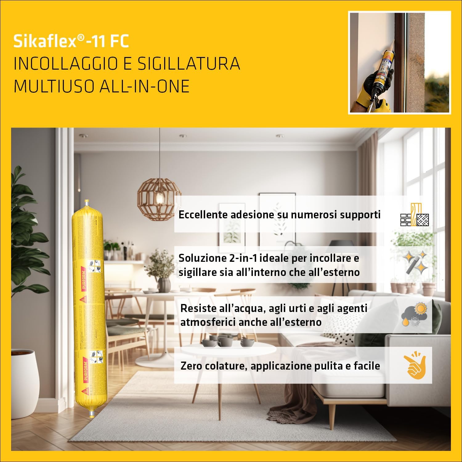 Thumbnail 2 de Sikaflex 11 FC Purform Nero – Sigillante adesivo universale 600 ml