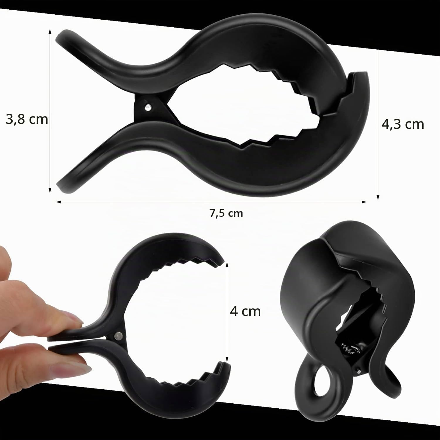Detalle 2 de FB-BWSW-KQC5 barnvagnsklämmor, 4-pack med räfflat grepp och metallfjäder