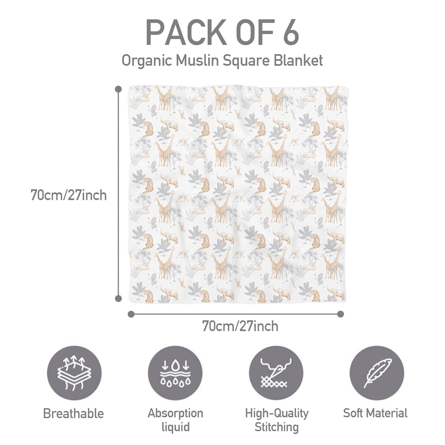 Thumbnail 3 de GLLQUEN Musselintücher für Babys (6er-Set) – 70 x 70 cm Spucktücher aus Bambus-Viskose & Baumwolle