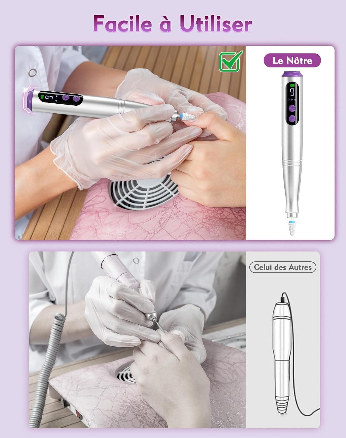 Thumbnail 6 de Fofile ponceuse électrique pour ongles sans fil 12 en 1, 20000 tr/min et écran LED