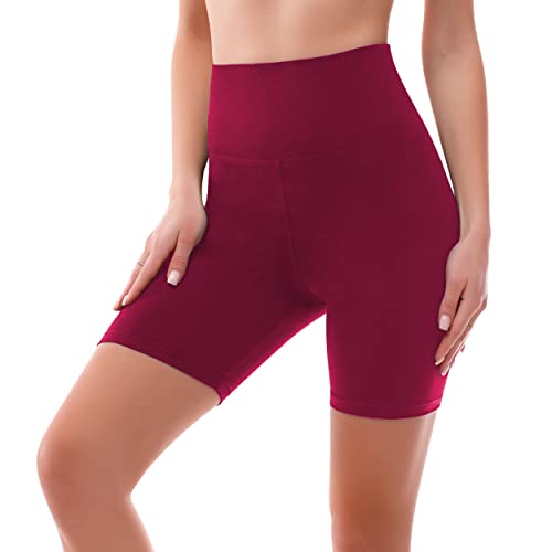 Detalle de SINOPHANT Pantalones Cortos de Cintura Alta para Mujer – Elásticos y Opacos con Control de Abdomen (S-M, 1 Rojo Vino)