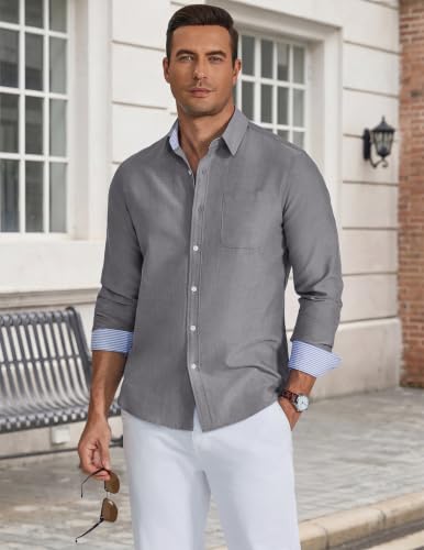 Detalle 2 de COOFANDY Chemise Oxford homme manches longues, gris foncé, coton-polyester, 3XL
