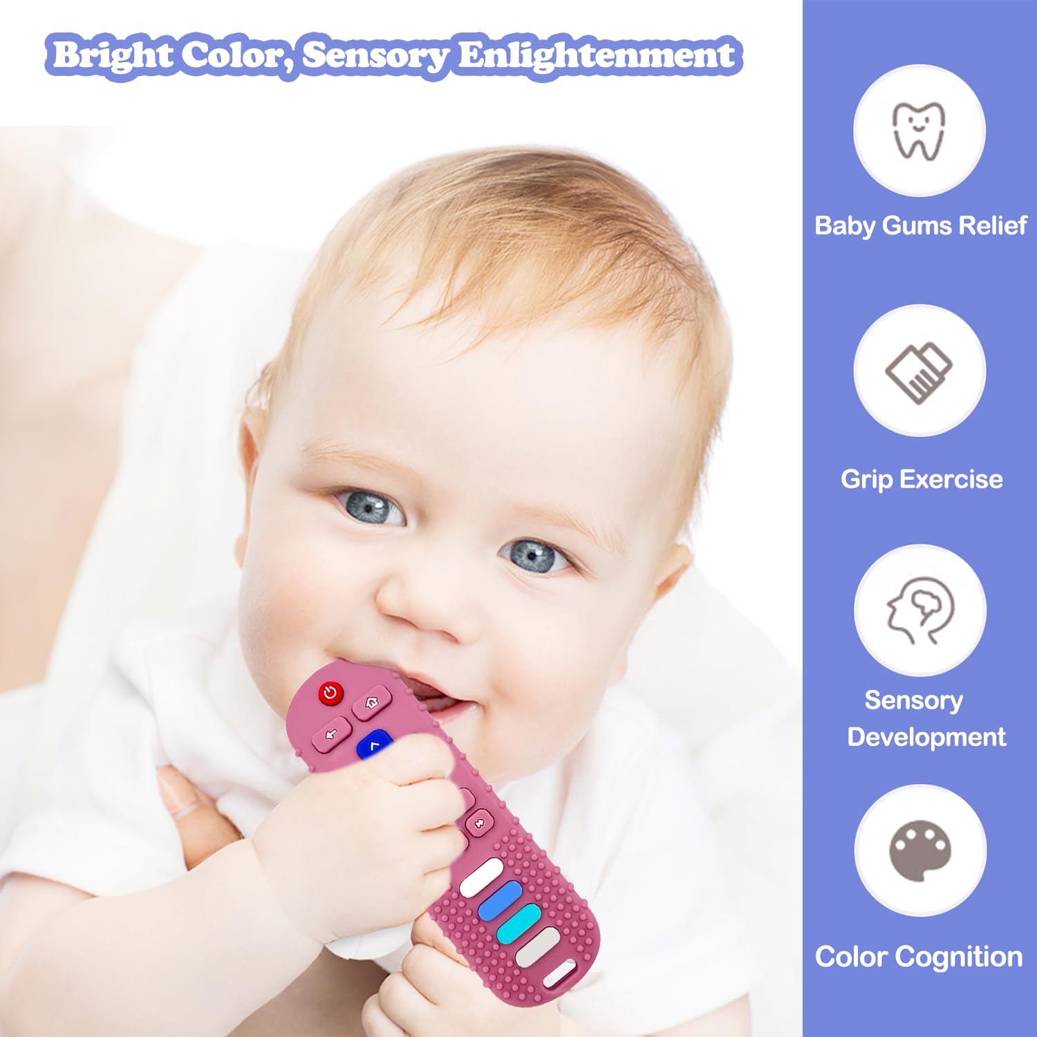 Thumbnail 2 de ROBBEAR Baby Teething Toys (TV Remote Shape) – Food-Grade Silicone Teether, BPA-Free, Pink RC