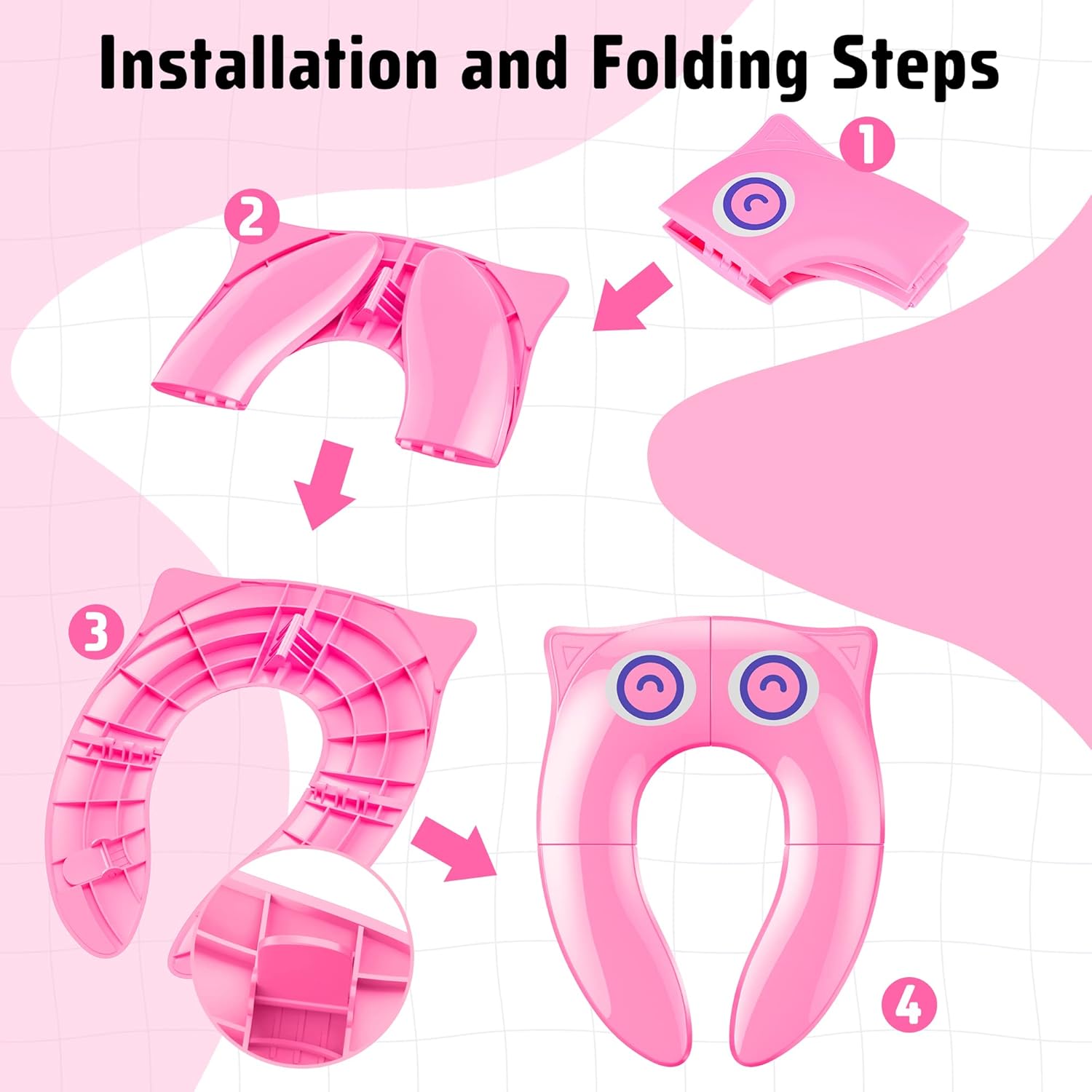 Thumbnail 3 de Maliton Potty Training Toilet Seat for Baby Girls (Foldable Travel Seat with Splash Guard) - Pink Owl