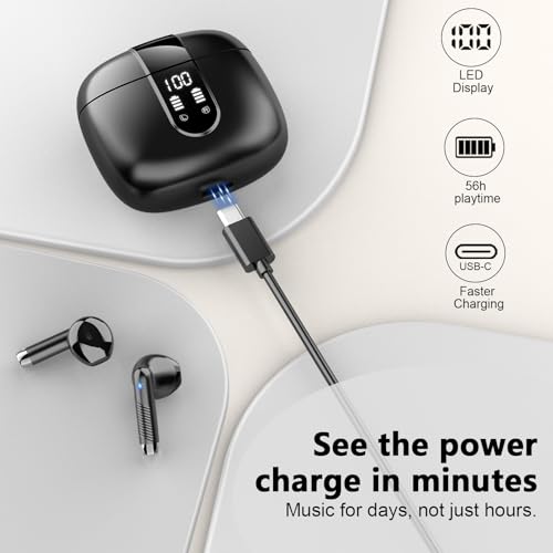 Detalle de Auriculares Inalámbricos Bluetooth Drsaec J55: 56h de autonomía, 5.4, ENC y IP7, sonido HiFi y control táctil