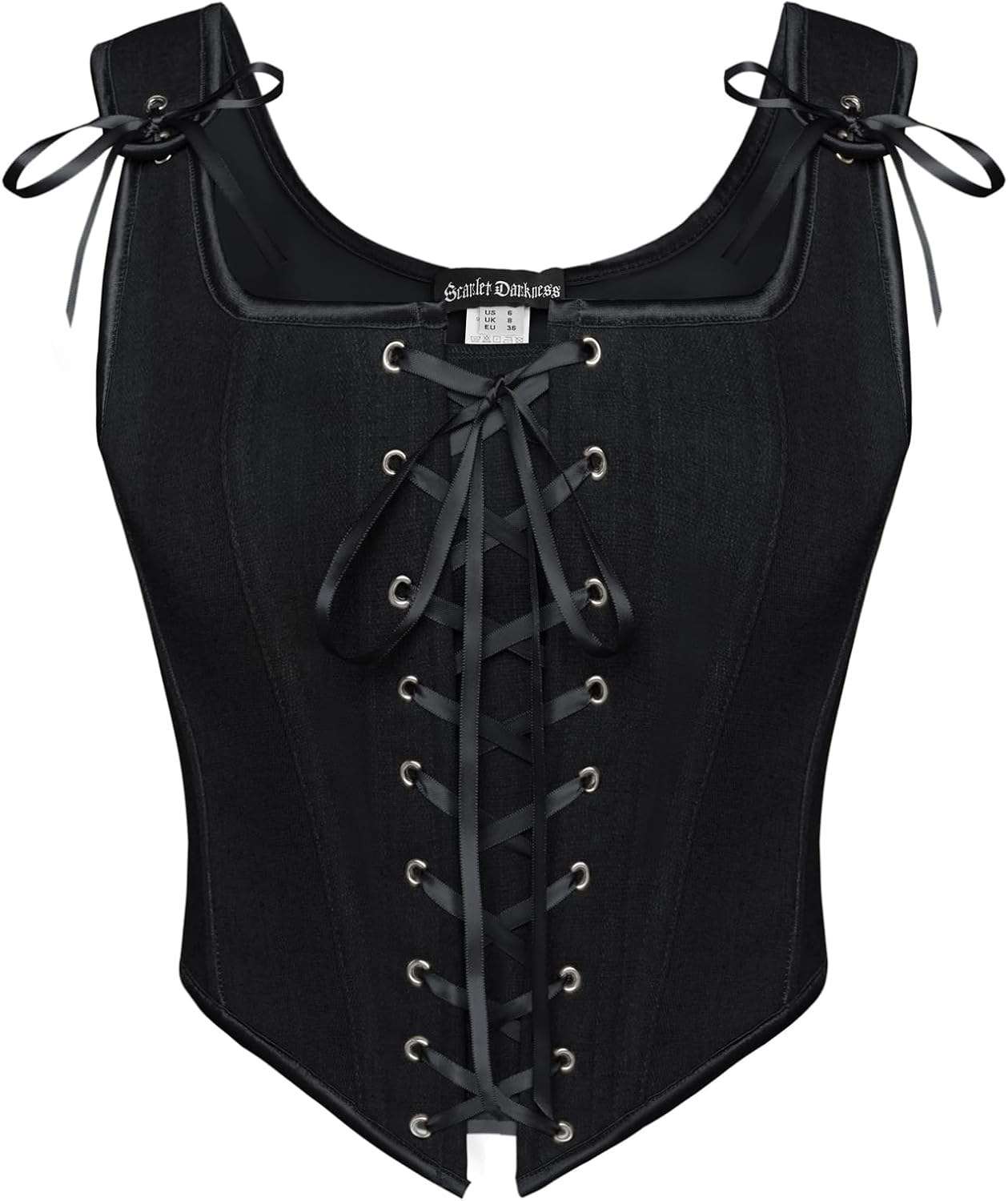 Detalle de SCARLET DARKNESS Damen Renaissance-Korsett „Darkness“ mit Vintage-Lacing und eckigem Ausschnitt