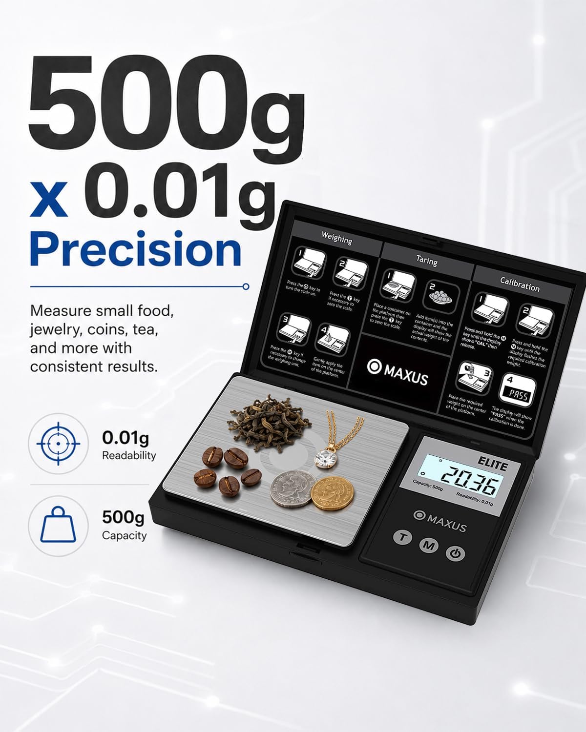 Detalle 2 de MAXUS Digital Pocket Gram Scale 500g ⚖