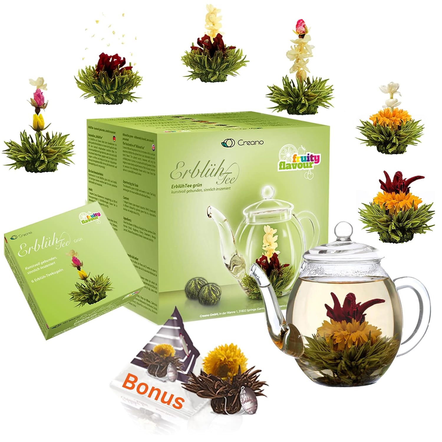 Thumbnail 6 de Creano Teeblumen Geschenkset 8‑teilig – Erblühtee mit 500 ml Glaskanne und Bonuskugel