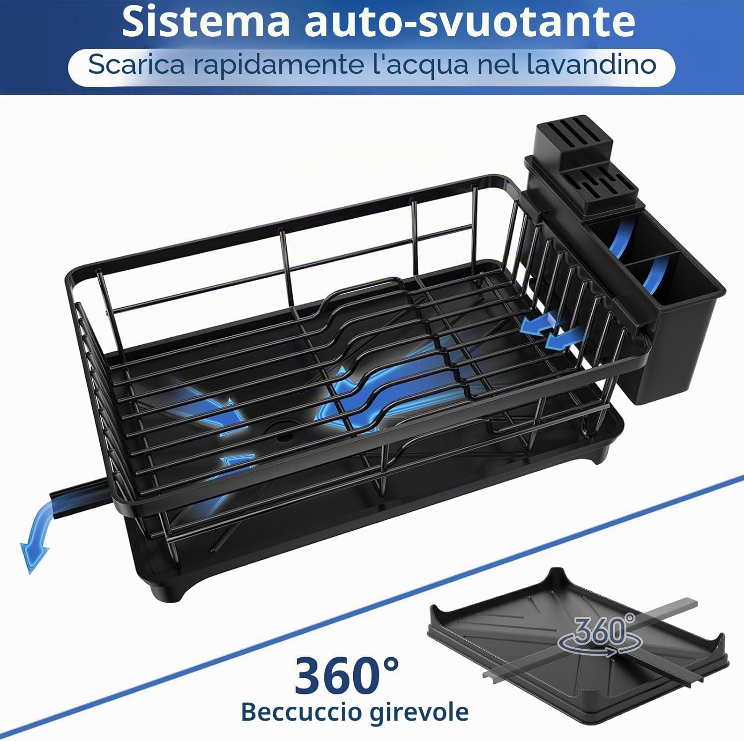 Detalle 2 de PurKeep Scolapiatti Salvaspazio con Portautensili per Bancone Della Cucina