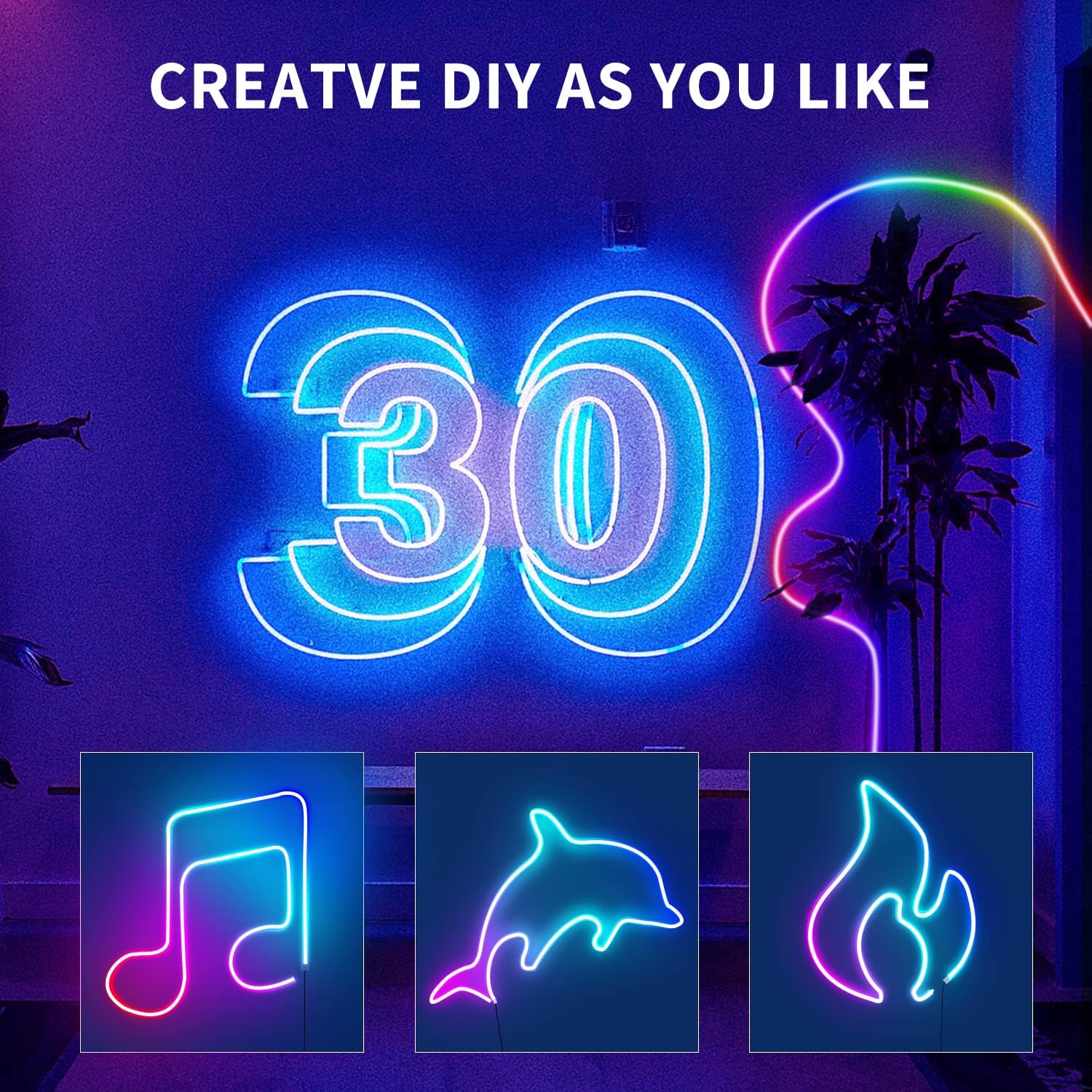 Thumbnail 3 de Segrass Flexible LED Neon Lights Strip 10M RGB with Remote, APP Control, IP65 Waterproof