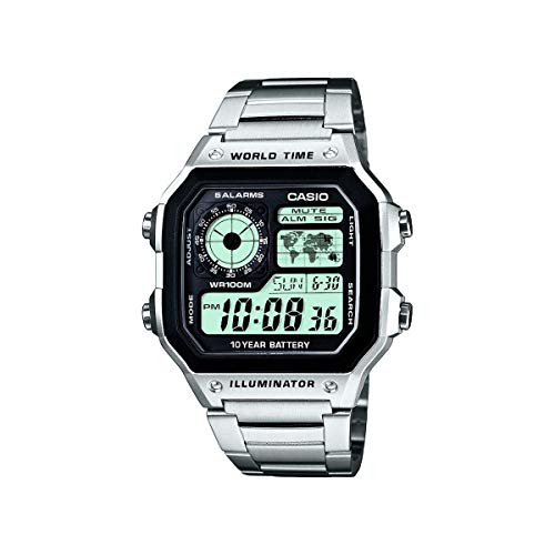 Detalle de Casio Collection AE-1200WHD-1AVEF: reloj digital con hora mundial, 5 alarmas y 10 años de batería