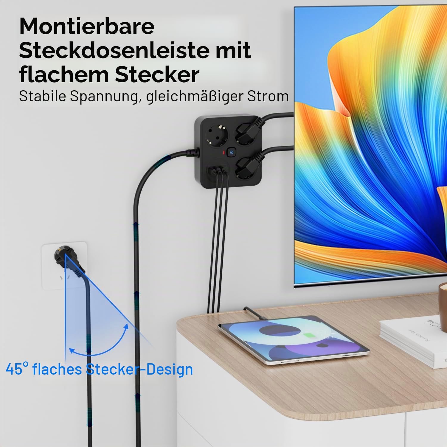 Thumbnail 2 de BOCHLION Steckdosenleiste mit 4 USB-Anschlüssen, Überspannungsschutz und 1,8 m Kabel