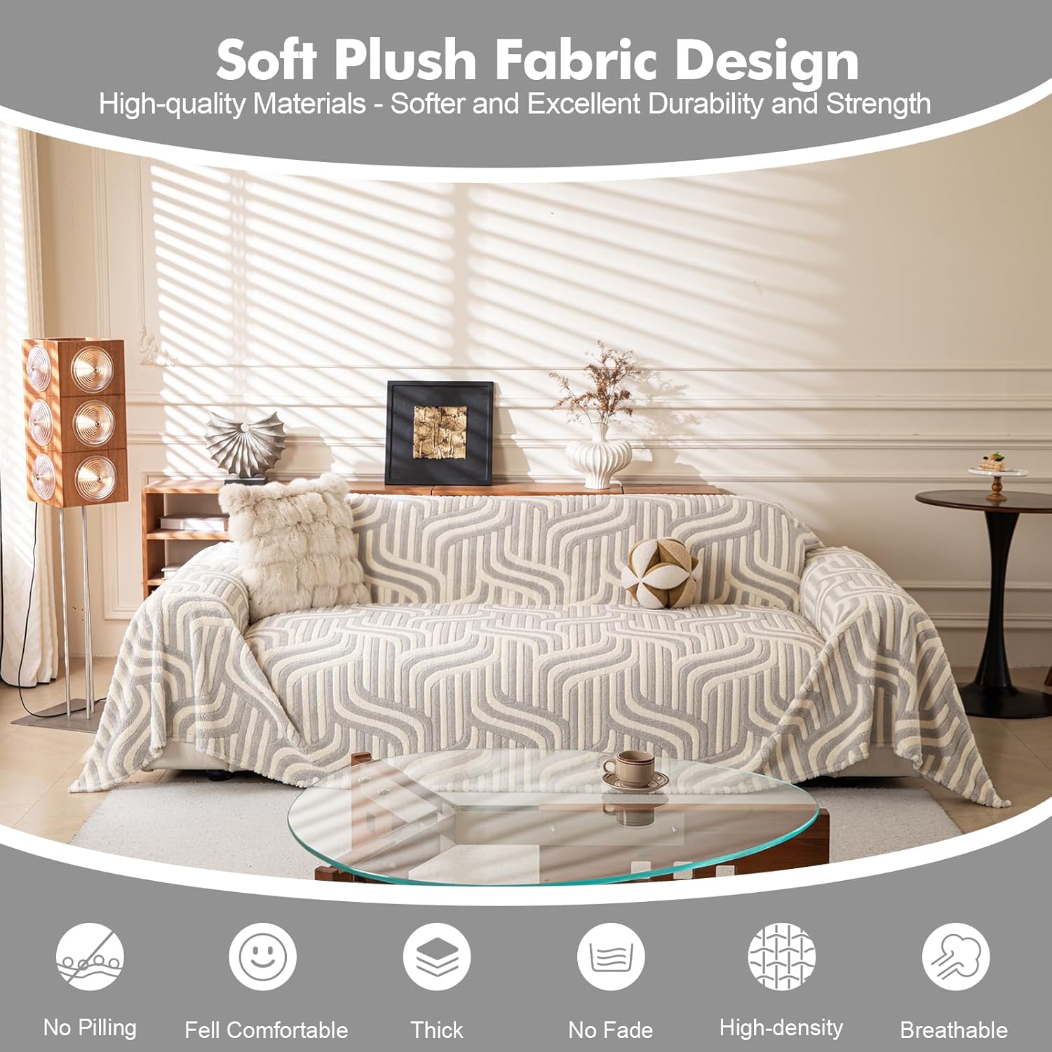 Thumbnail 1 de Housse de canapé WEYOND en peluche douce (antidérapante, lavable) grise claire 180 × 300 cm