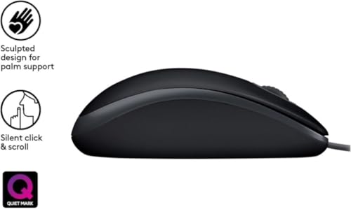 Detalle de Logitech B110: mouse cablato USB, clic silenzioso e design ambidestro