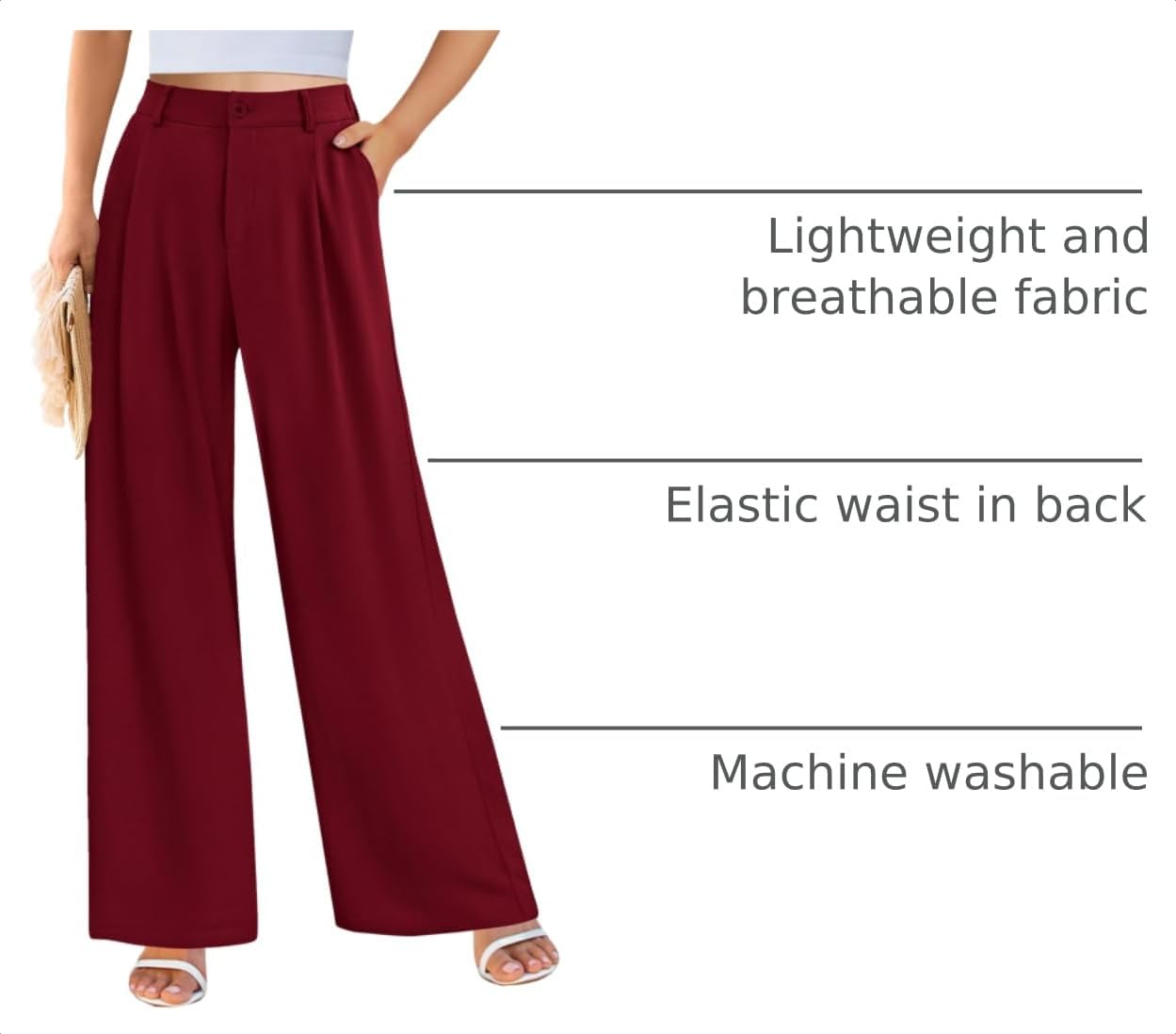 Detalle 2 de PRETTYGARDEN Wide Leg Pants for Women — High-Waisted Business Casual Work Pants with Pockets