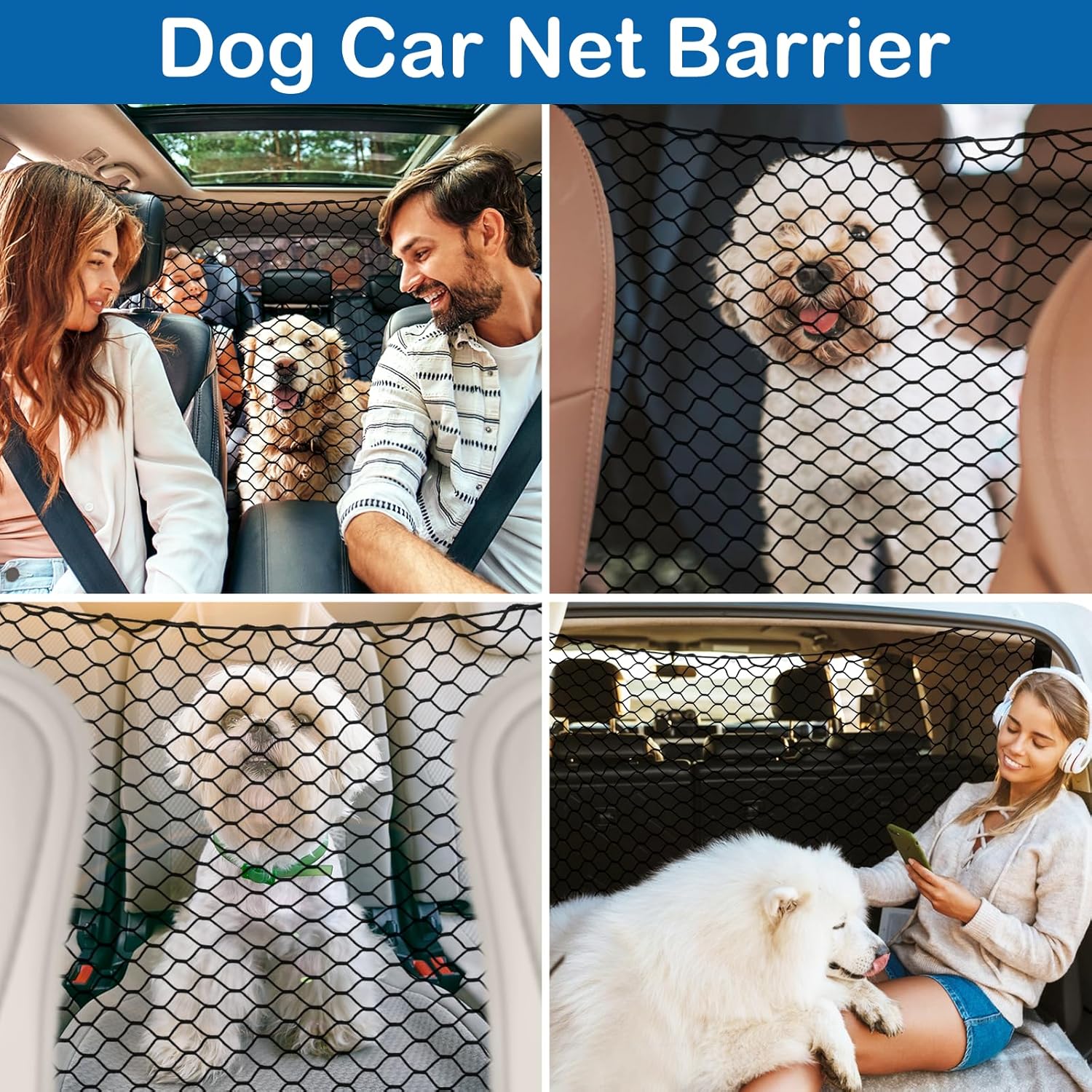 Detalle de STARROAD-TIM Trennnetz für Hunde – Auto-Hundeschutznetz 120x70 cm, Rückhaltesystem für Rücksitzbank