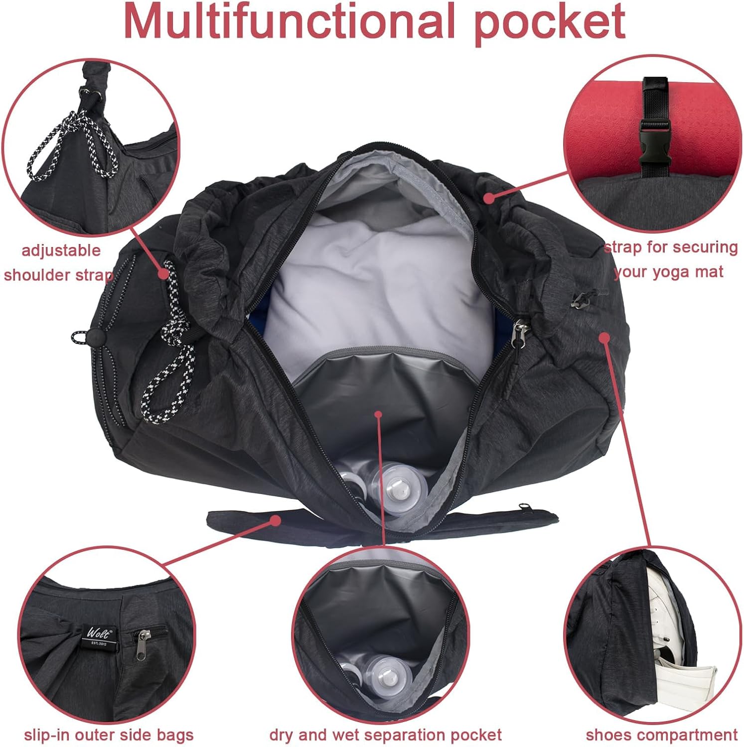 Thumbnail 3 de Women’s gym bag with shoe compartment, wet pocket and yoga mat strap (46 x 18 x 30 cm)