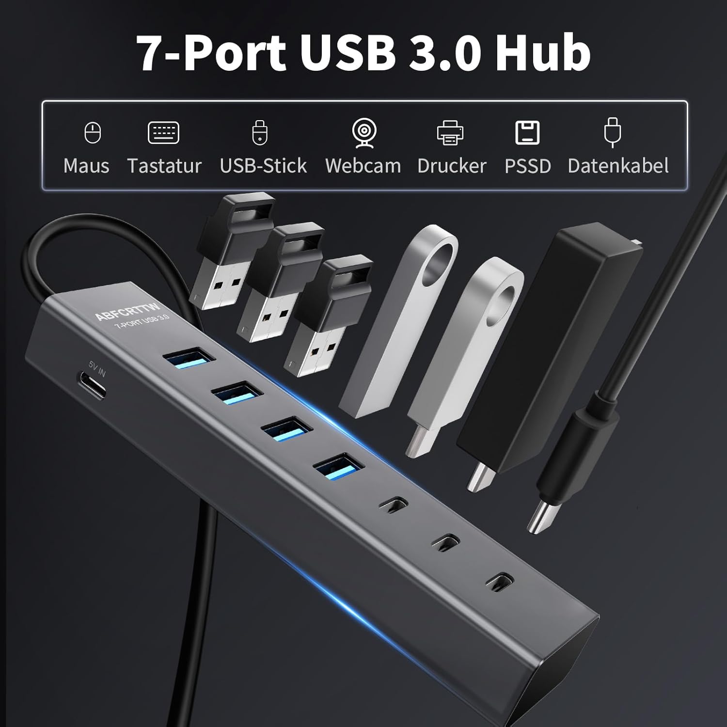 Thumbnail 3 de 7-Port USB Hub 3.0 120 cm 🖥