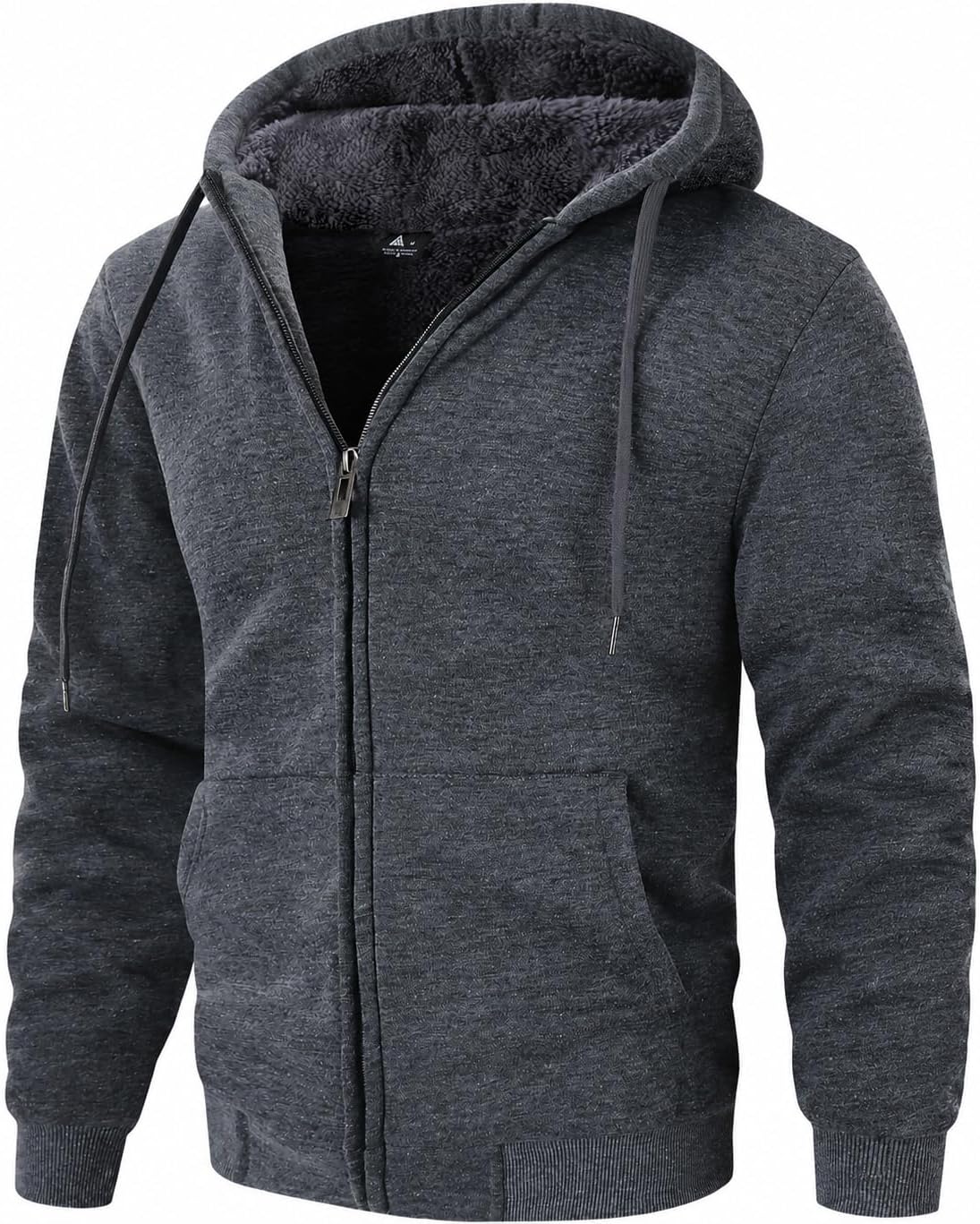 ZITY Men's Heavyweight Sherpa-Lined Zip-Up Fleece Hoodie with Adjustable Hood
