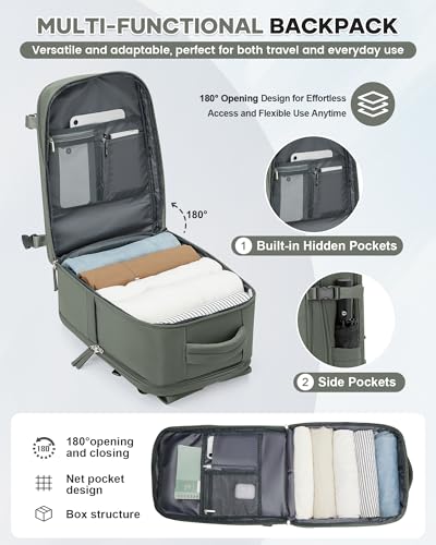 Thumbnail 2 de HPLQQ Mochila de cabina para avión 40x20x25 (Ryanair) con apertura 180° y compartimento para portátil — verde militar