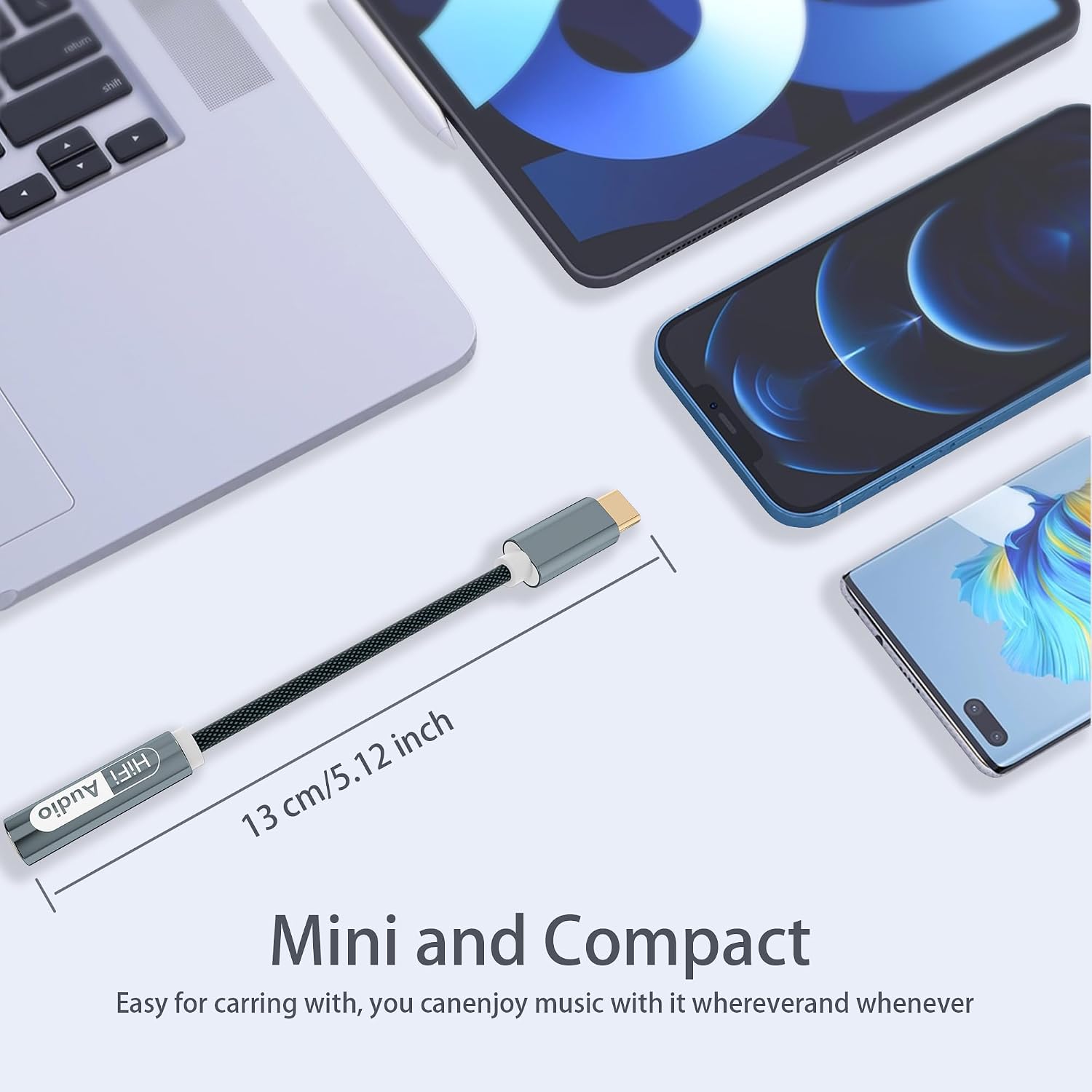 Detalle de Adaptateur USB‑C vers prise jack 3,5 mm YISH avec DAC Hi‑Fi — Compatible iPhone, Galaxy, Pixel et MacBook
