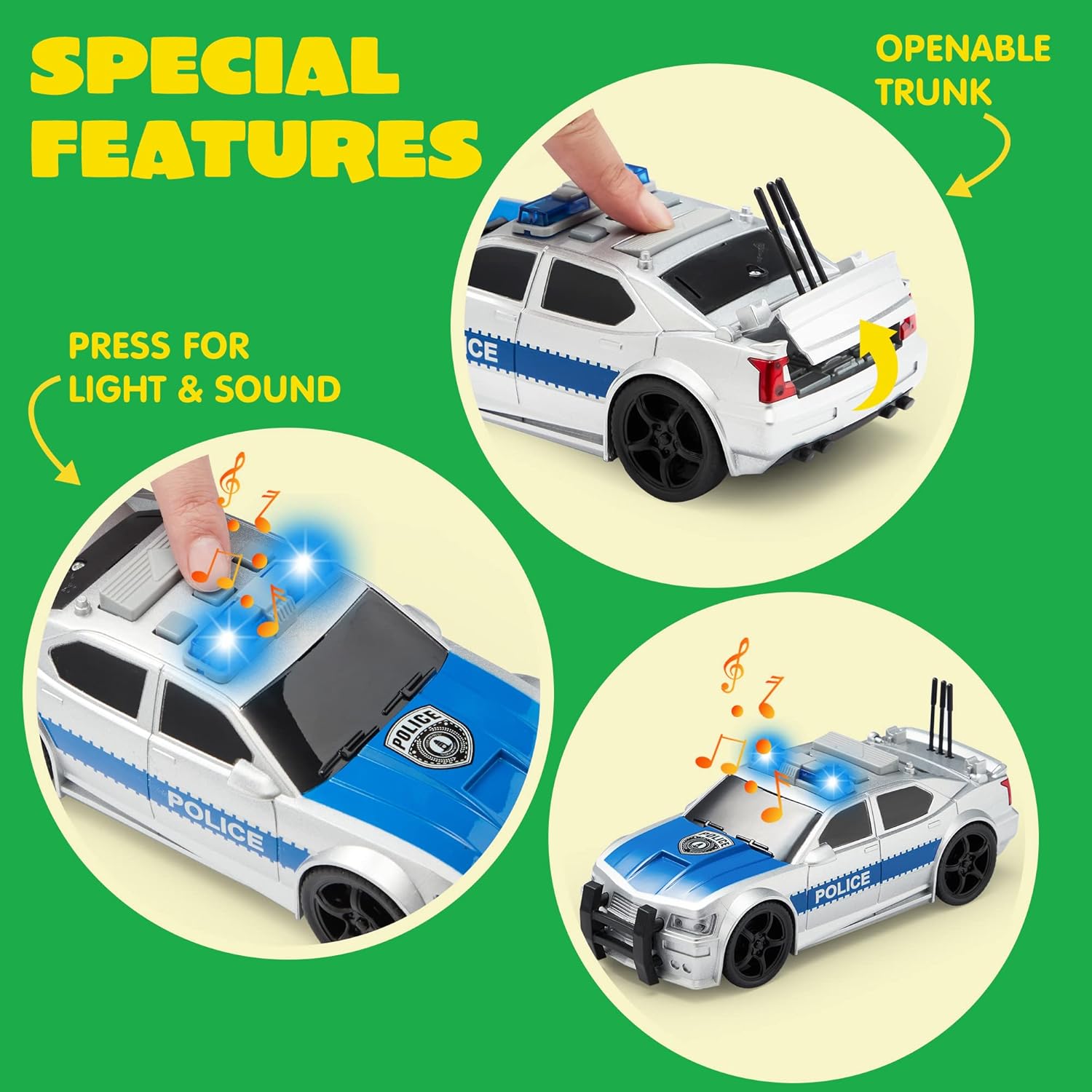 Detalle de JOYIN 4-Piece 7-Inch Vehicle Toy Set (Police Car, School Bus, Garbage Truck, Ambulance) With Lights & Siren Sounds