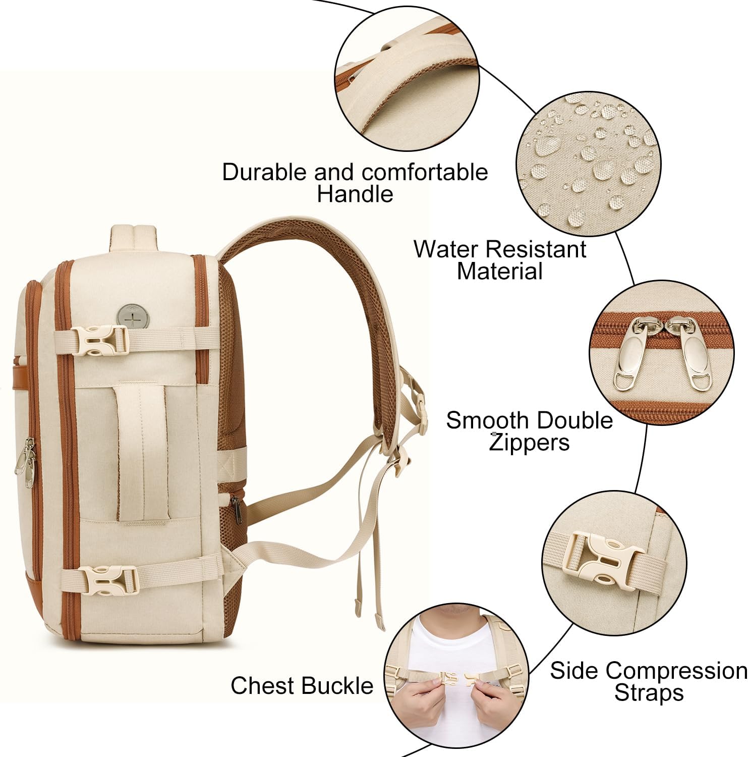 Thumbnail 5 de Travel Backpack for Women: Airline-Approved Carry-On with Shoe Pouch and 15.6” Laptop Compartment — Beige