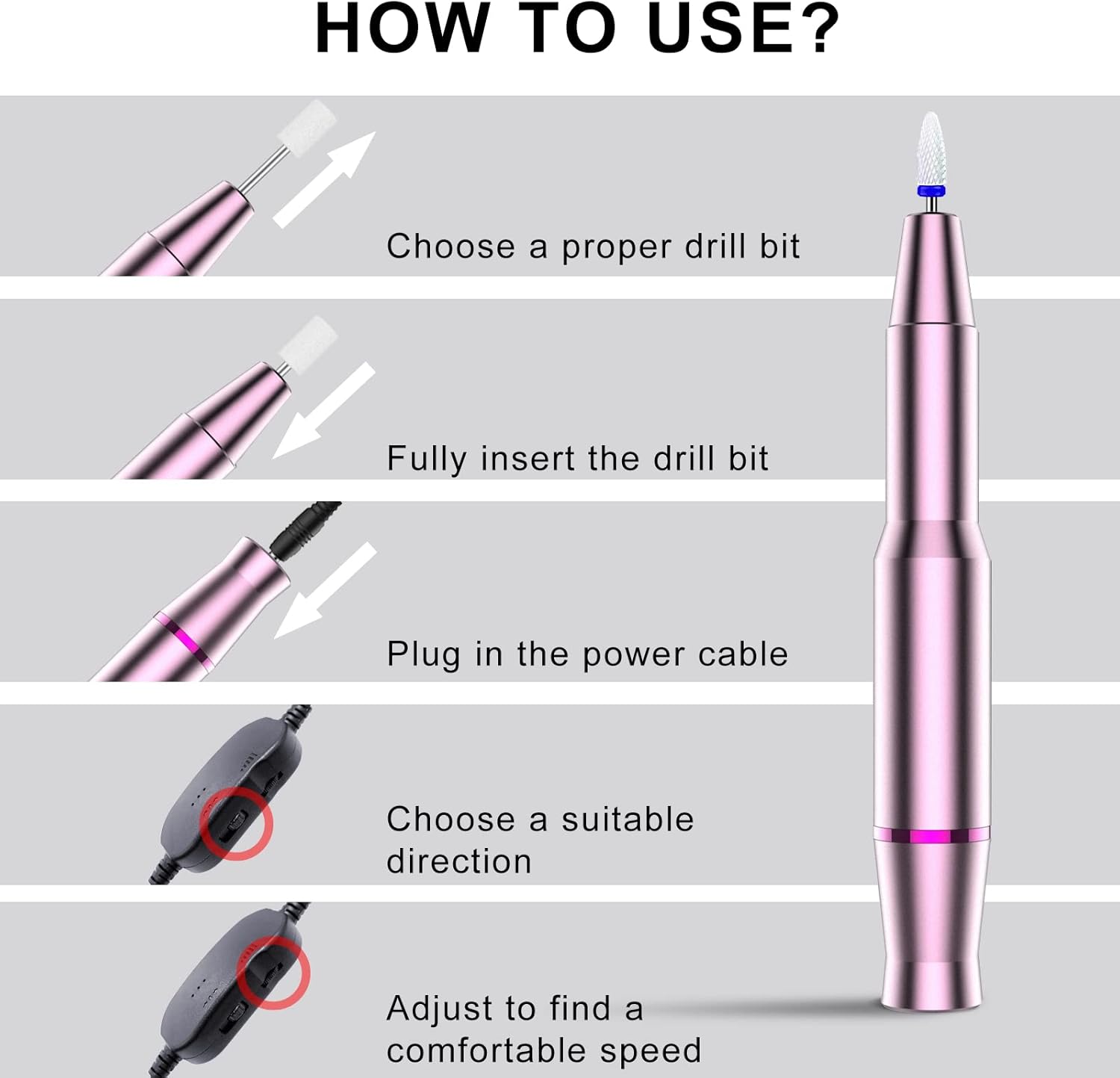 Thumbnail 5 de Xoali Fresa per unghie 25000 RPM, lima elettrica 12 in 1 🎧