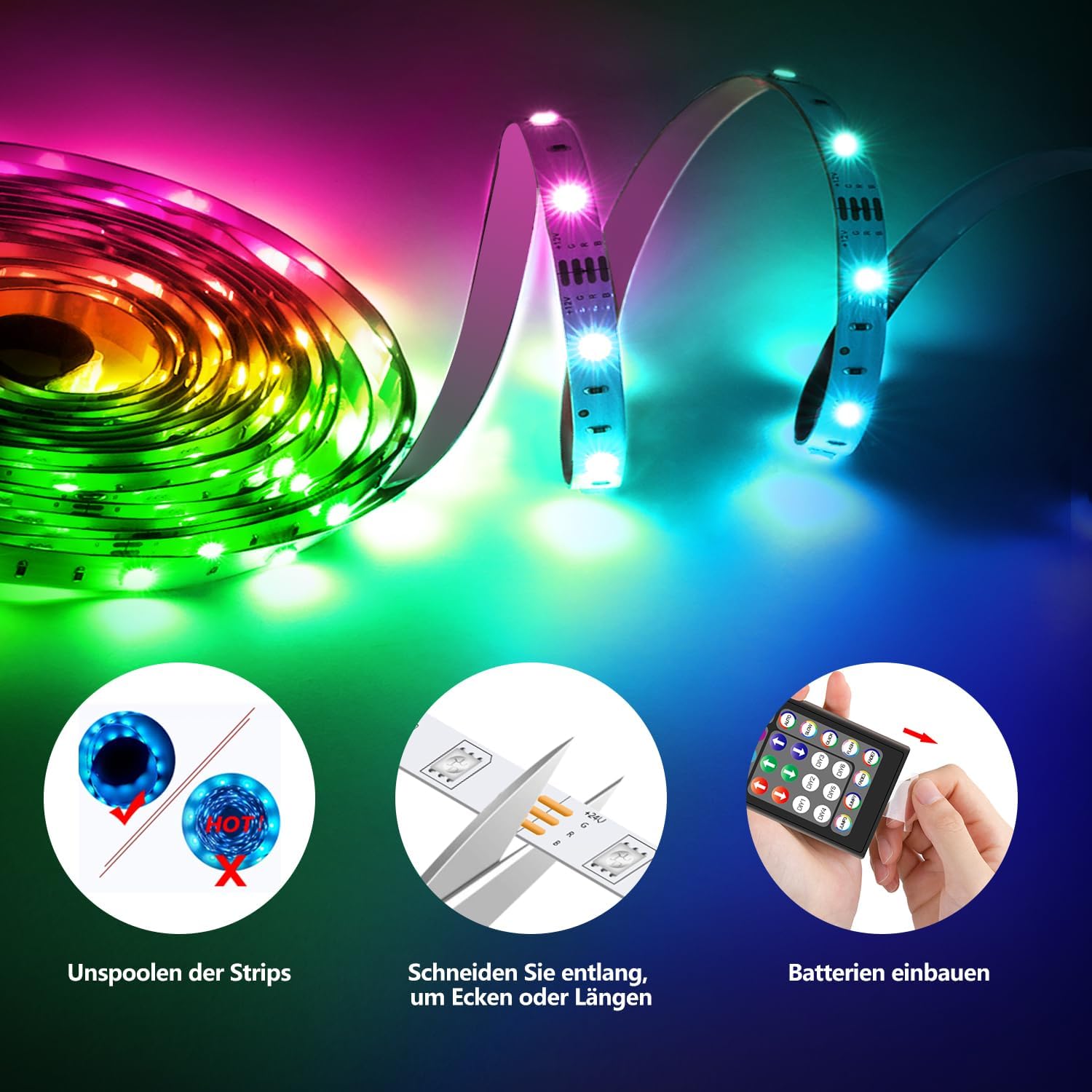 Thumbnail 6 de Mexllex LED Strip 5m RGB Musik‑Sync