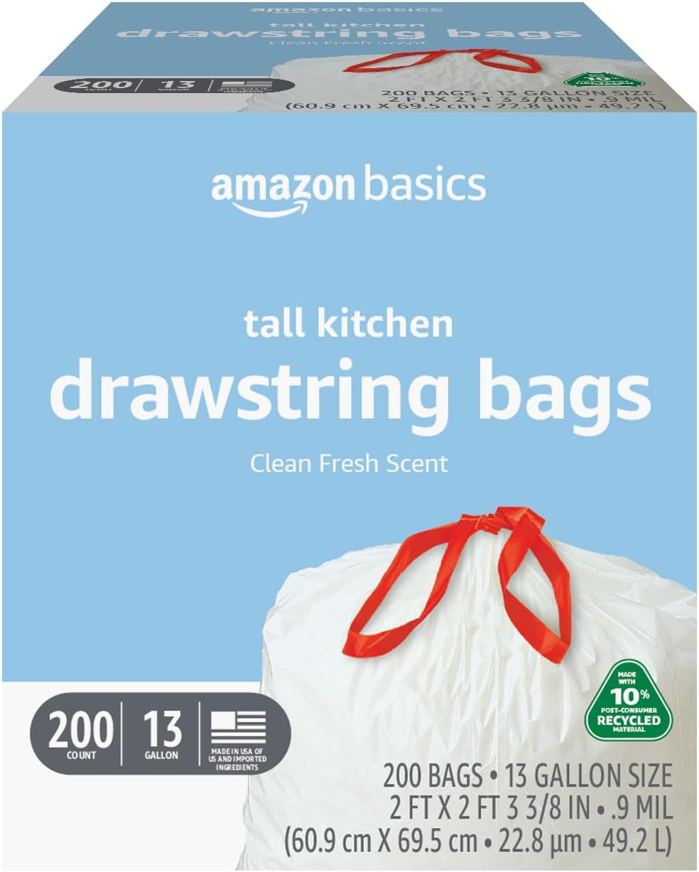 Thumbnail 5 de Amazon Basics 13 Gallon Tall Kitchen Drawstring Trash Bags (Clean Fresh Scent, 45 Count, 10% Recycled)