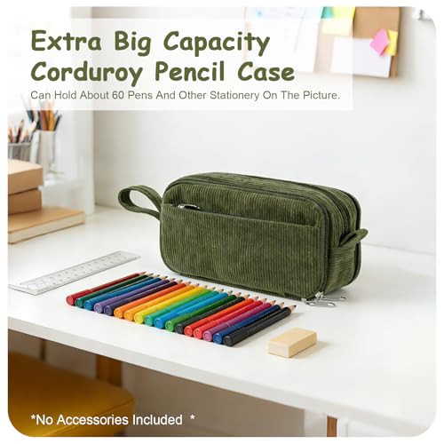 Detalle de BuyCard Large Corduroy Pencil Case, Solid Colour Pen Pouch Organizer
