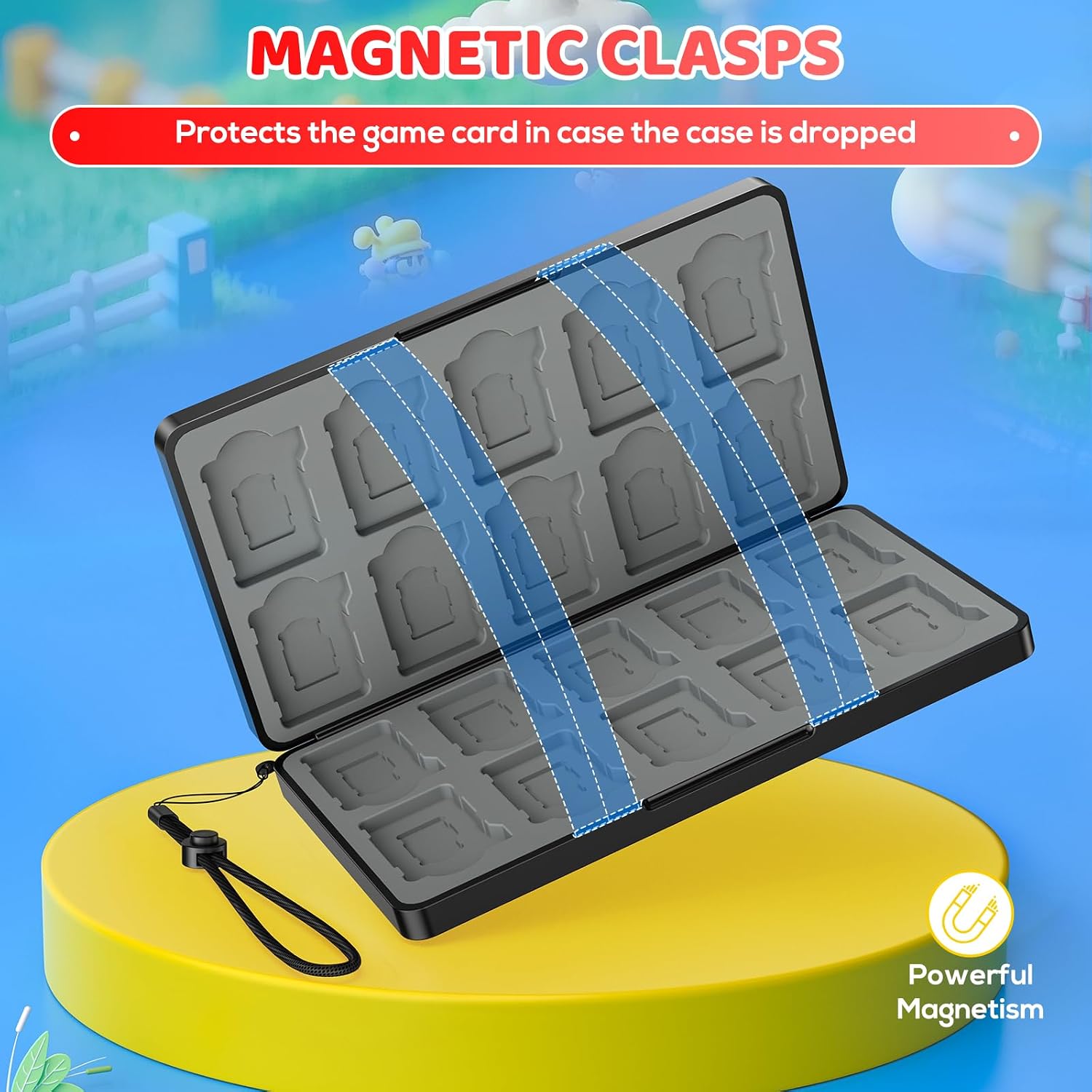 Detalle 2 de Klipdasse Switch Spiele Aufbewahrung für Nintendo Switch 2/Switch/OLED – 20 Spielkarten-Slots & 20 Micro SD Slots, Magnetverschluss, Hartschalen Case