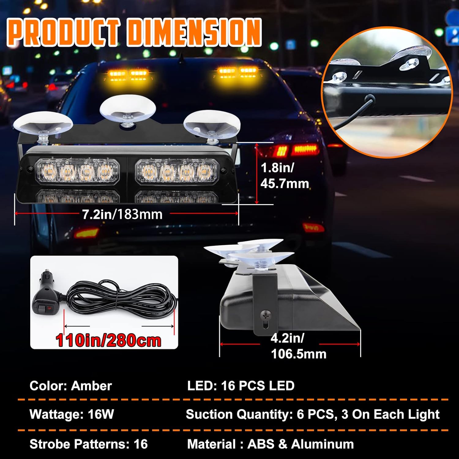 Thumbnail 5 de I LITTON 2-in-1 Amber LED Windshield Strobe Light for Vehicles
