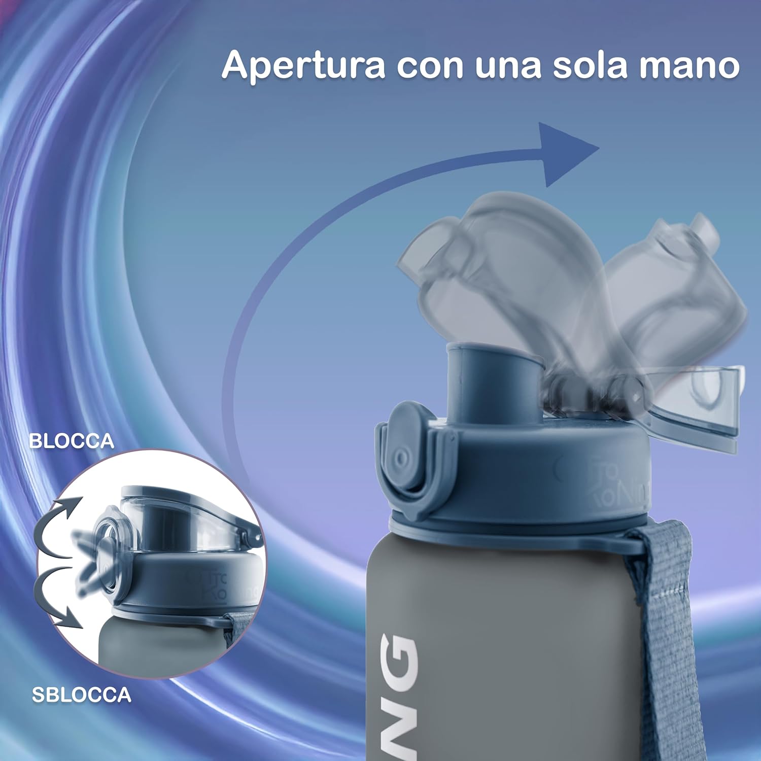 Detalle 2 de Otto Koning Borraccia 1 Litro – Borraccia Palestra Antigoccia, BPA Free, Apertura con Pulsante e Spazzola Inclusa