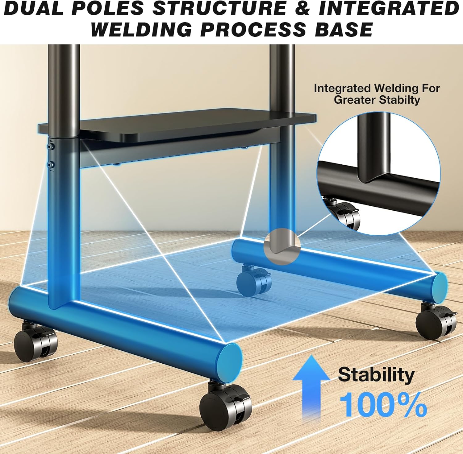 Thumbnail 2 de 5Rcom Mobile TV Stand on Wheels with Height Adjustment, Large Tray and Dual-Post Support (Up to 50kg, Max VESA 400x400)