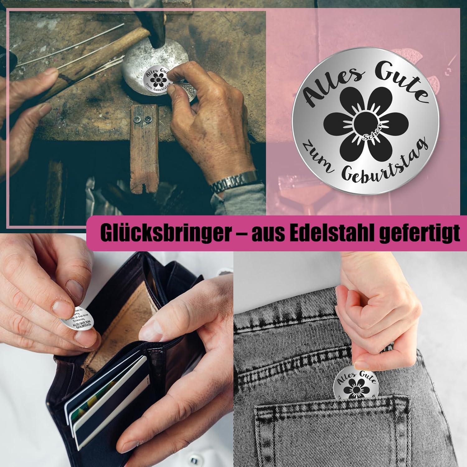 Detalle 2 de Tixlux Rosa Vergissmeinnicht – Handgehäkelte Herzblume als Geburtstagsgeschenk für Frauen