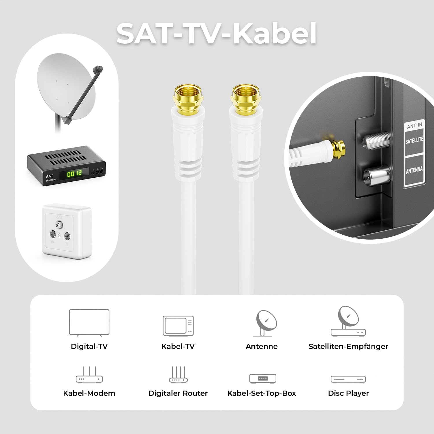 Thumbnail 5 de deleyCON 2m SAT TV Antennenkabel 75 Ohm