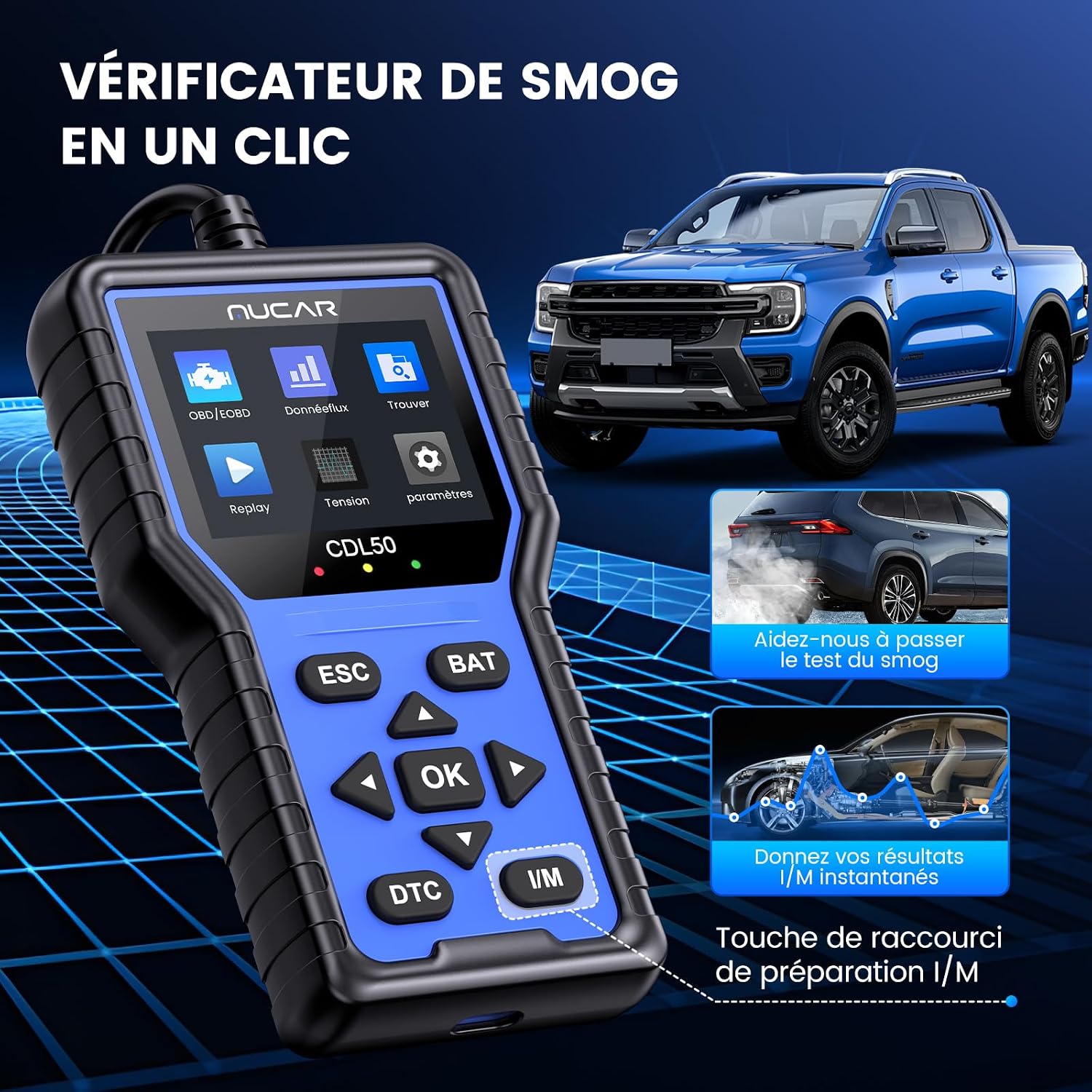 Detalle 2 de Valise Diagnostic Auto MUCAR CDL50 OBD2 : lecteur de codes et effacement des défauts moteur
