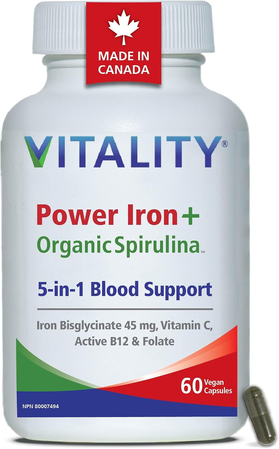 Detalle de VITALITY 15905 Power Iron 45 mg Capsules with Vitamin C, B12 & Folate