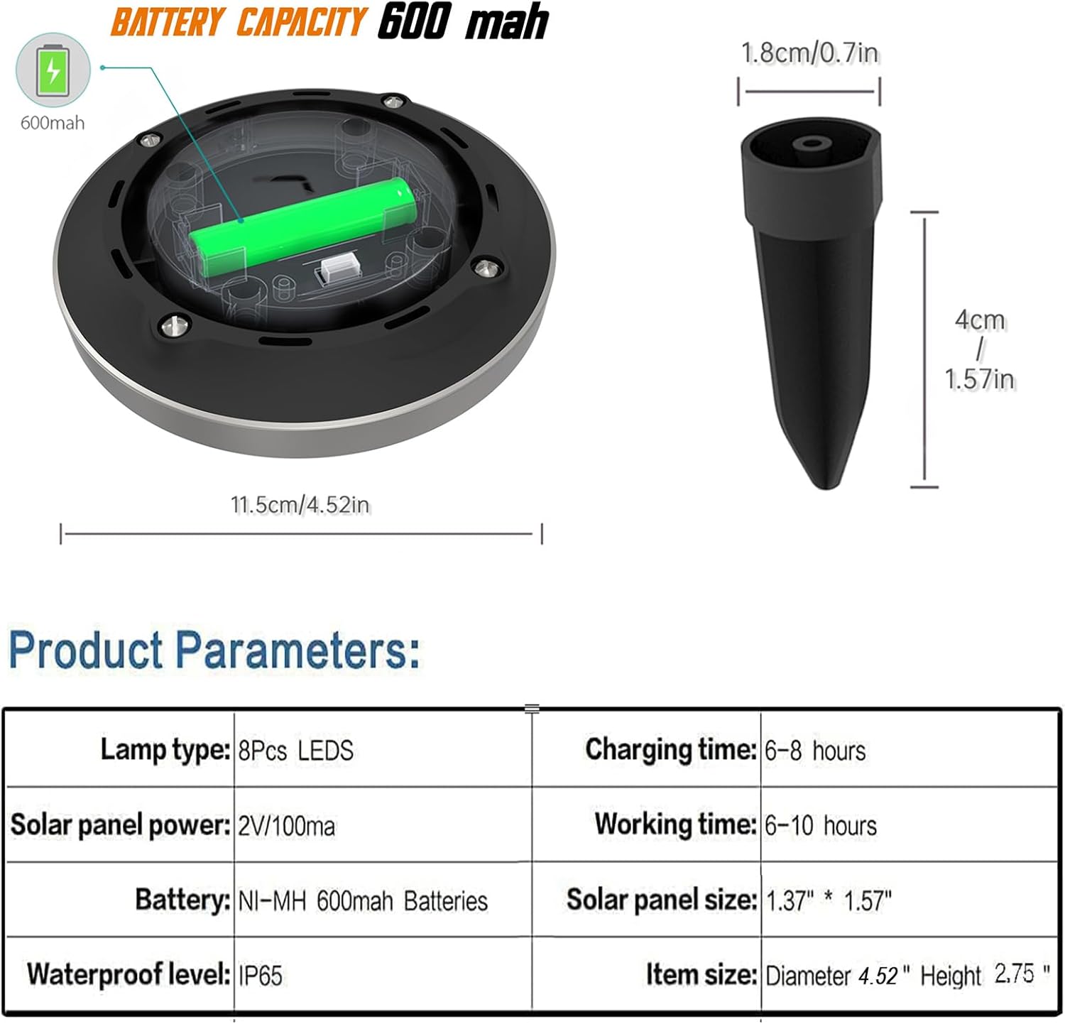 Detalle 2 de Solar ground lights 8 LED, 600mAh