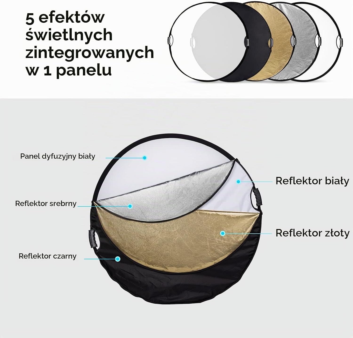 Detalle 2 de SMALLRIG 4129 – składany reflektor fotograficzny 5 w 1, 80 cm z uchwytami
