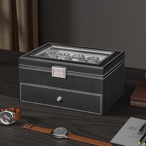 Detalle 2 de BEWISHOME Caja de Relojes ESSH04B: estuche con 20 compartimentos y tapa de cristal