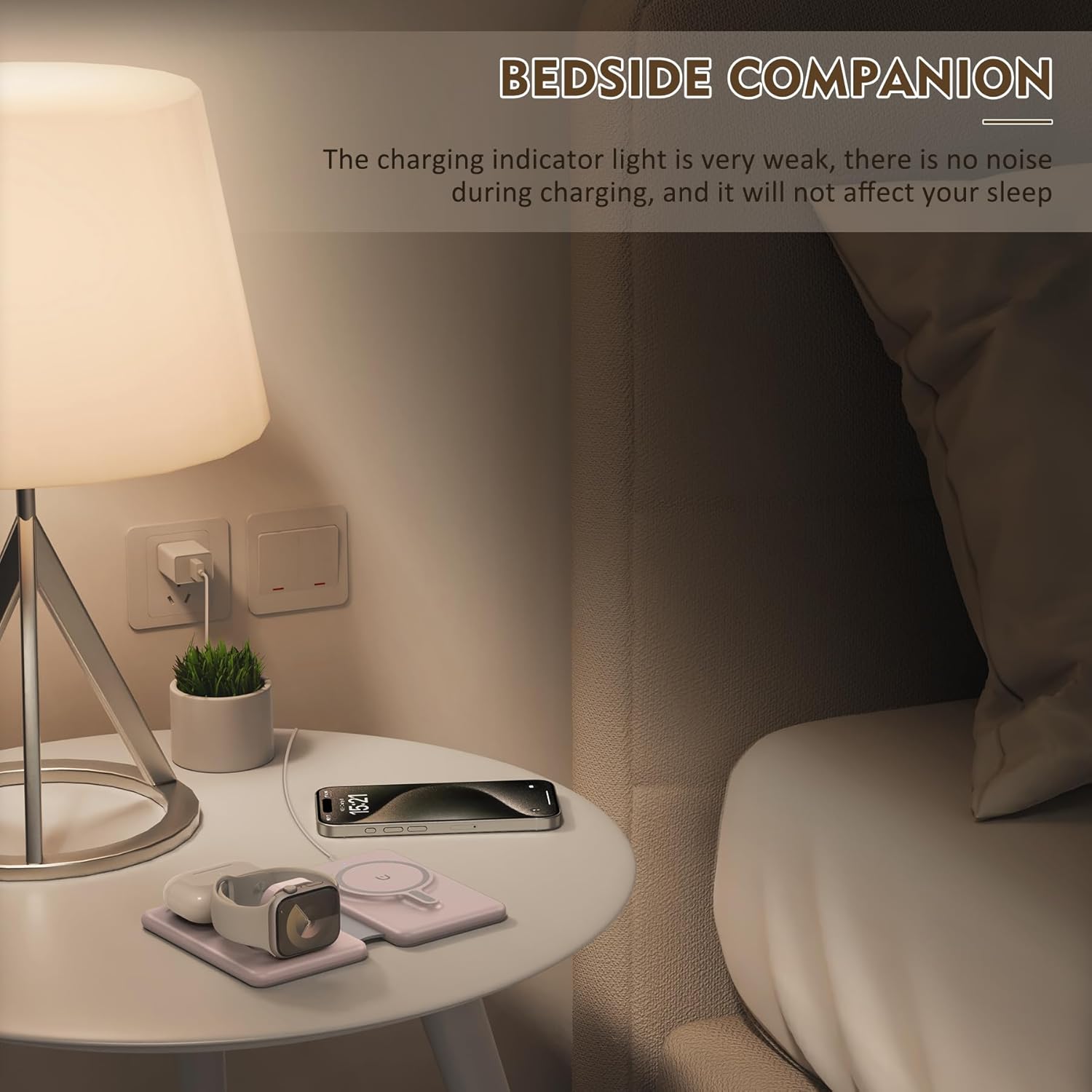 Detalle de 3-in-1 Wireless Charging Station (MagSafe) for iPhone, Apple Watch & AirPods — Foldable Magnetic Charger Pad