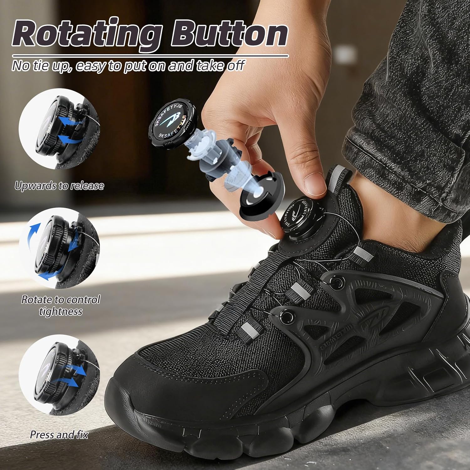 Detalle de Steel toe cap safety trainers with Kevlar midsole, anti-slip grip and swivel buckle laces