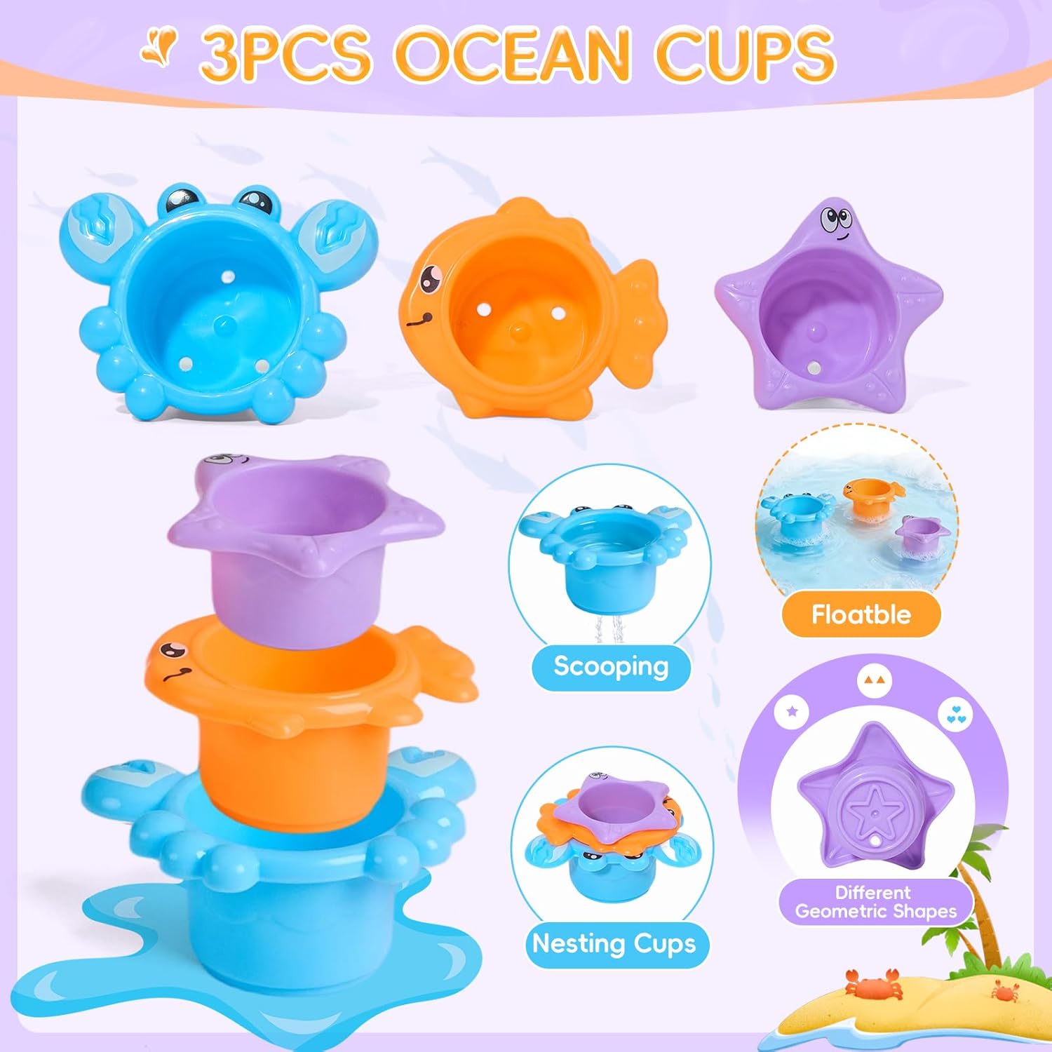 Detalle de Bath Toys for 1–4 Year Olds: All-in-One 7-Piece Bath Set for Spout-Splash Fun