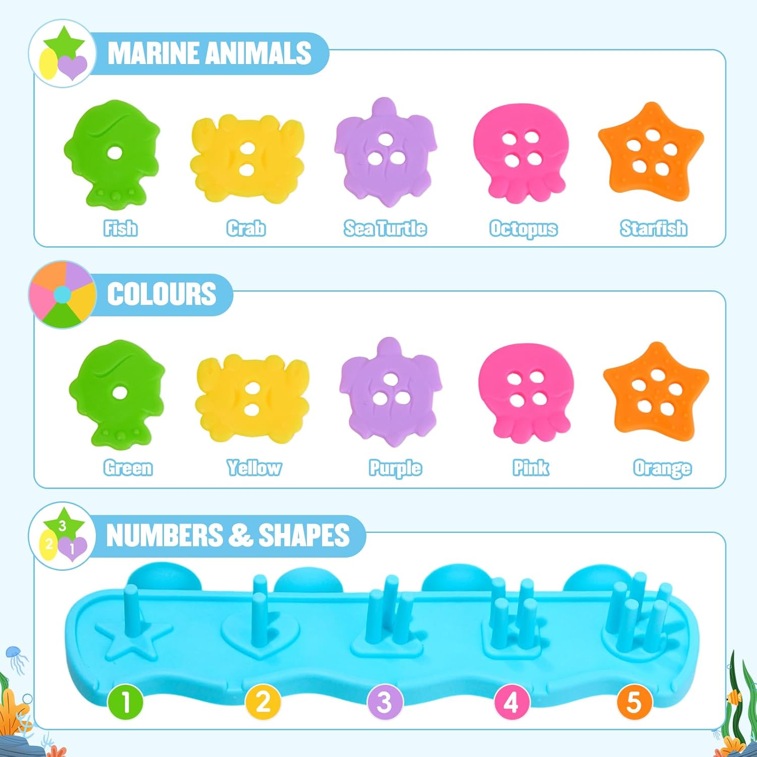 Detalle de Baby Bath Toys: 20-Piece Mould-Free Sorting & Stacking Set for 1–4 Year Olds