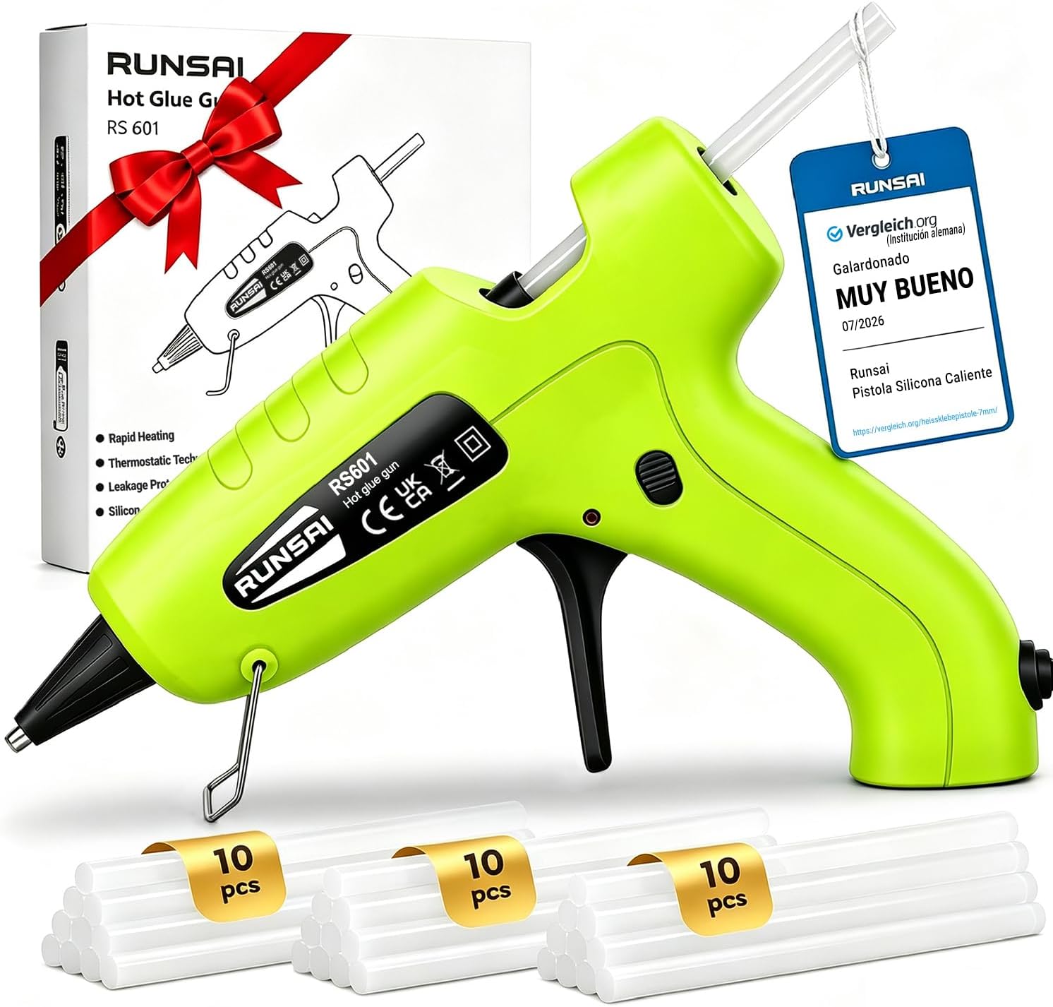 Detalle de RUNSAI Pistola de Silicona Caliente Antigoteo 30W con 30 Varillas de 7 mm — Precisión y Seguridad para Manualidades y Bricolaje