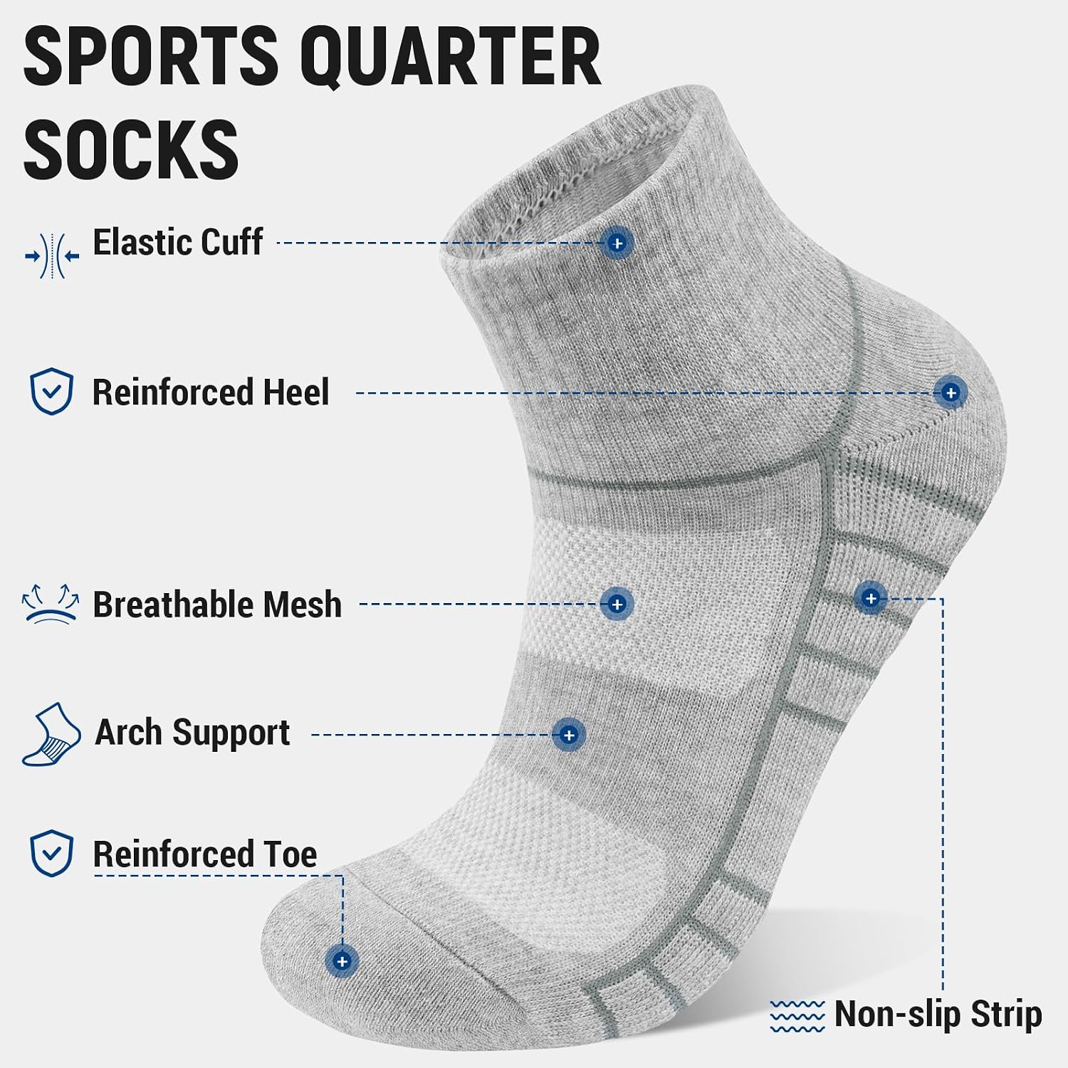 Detalle de coskefy Sports Quarter Ankle Socks (85% cotton) – cushioned anti-blister trainer socks, 6 pairs
