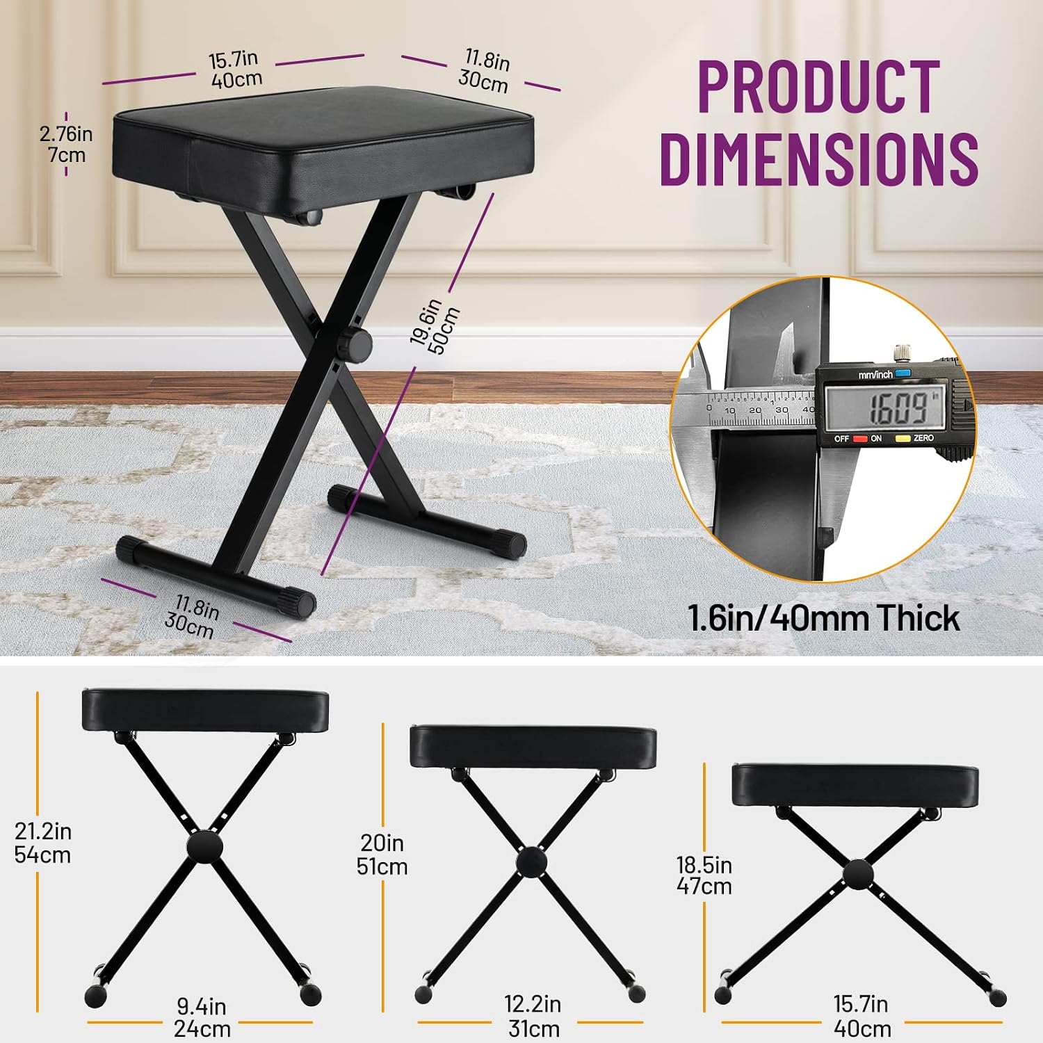 Detalle de CAHAYA Keyboard Bench with 3.5-Inch Cushion